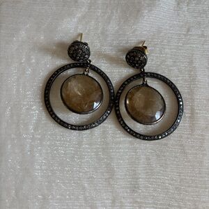 Elegant Smoky quartz with brown diamonds earrings.